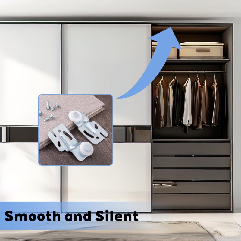 Tinsky Closet Sliding Door Hardware Wardrobe Roller Kit for Top Hung Bypass Kitchen Doors, 3/4"" to 1-3/8 Inch Thick Sliding Door - Image 5